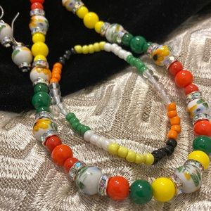 Handmade 3-Piece Sunflower & Crystal Beaded Earring, Necklace & Bracelet Set